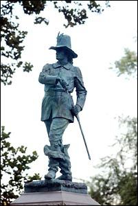 Statue of Capt. John Mason on Pequot Hill, in Mystic, Connecticut