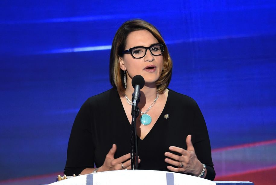 Minnesota State Representative Peggy Flanagan speaks during the final day of the 2016 Democratic National Convention on July 28, 2016, at the Wells Fargo Center in Philadelphia, Pennsylvania. / AFP / SAUL LOEB (Photo credit should read SAUL LOEB/AFP/Getty Images)