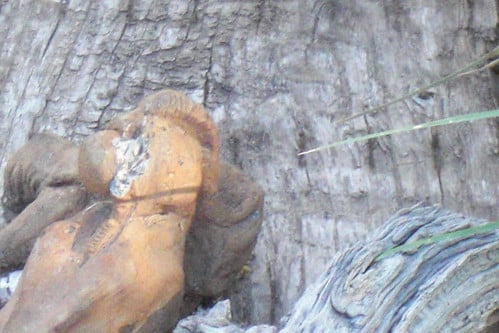 Cement sculpture and bark