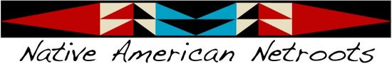 Banner for Native American Netroots news team, Navajo rug graphic drawn by Neeta Lind aka navajo